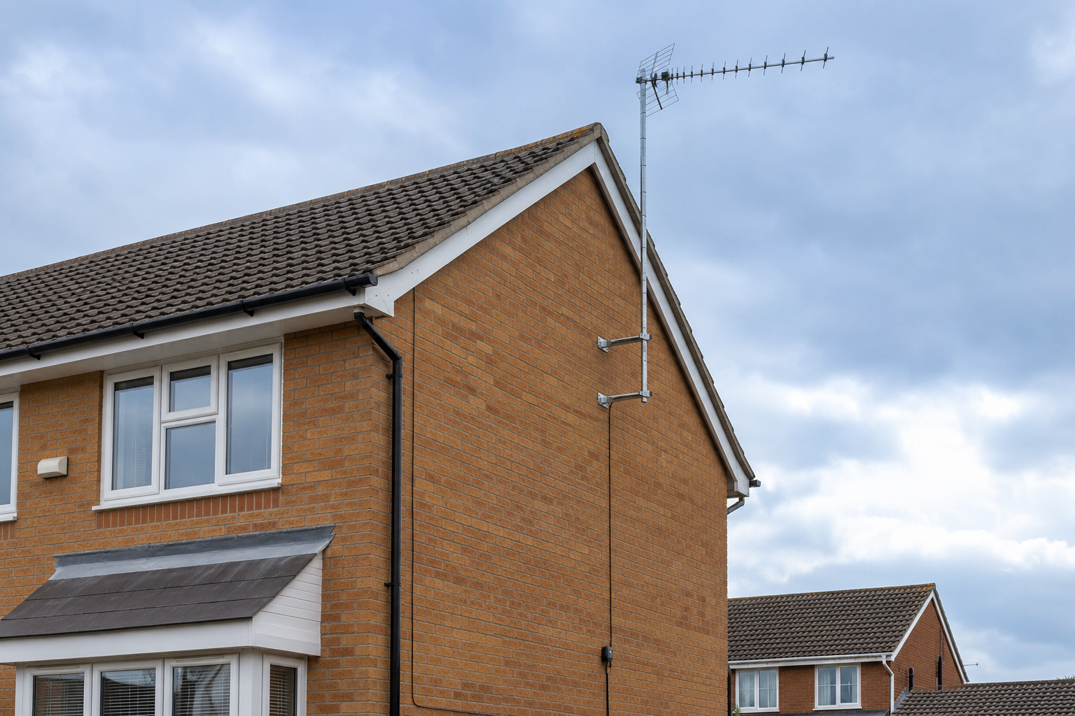 Gable mounted TV aerial installed on the side of a Bedworth house