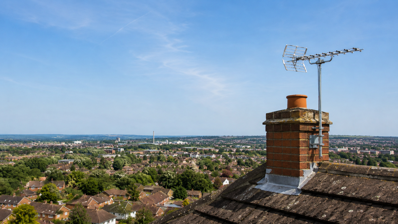 Rooftop TV aerial overlooking Bedworth homes